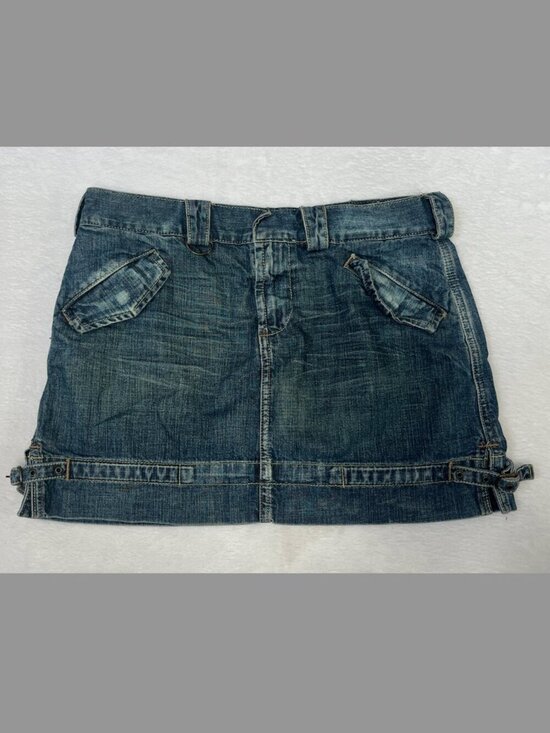 Express Dresses & Skirts - VTG Express y2k Denim Mini Skirt Buckle Utility sz 6 Sexy Going Out Dark Wash